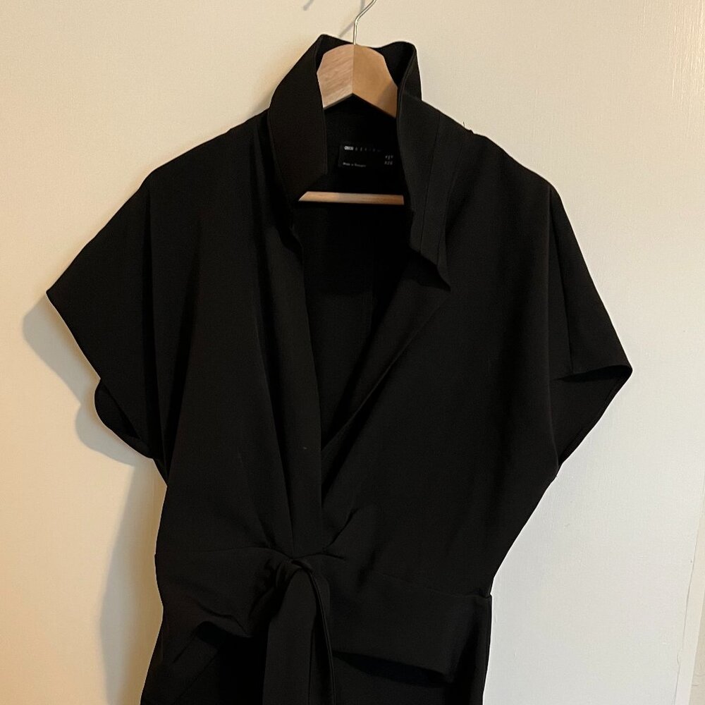ASOS DESIGN collared wrap front midi dress with knot in black